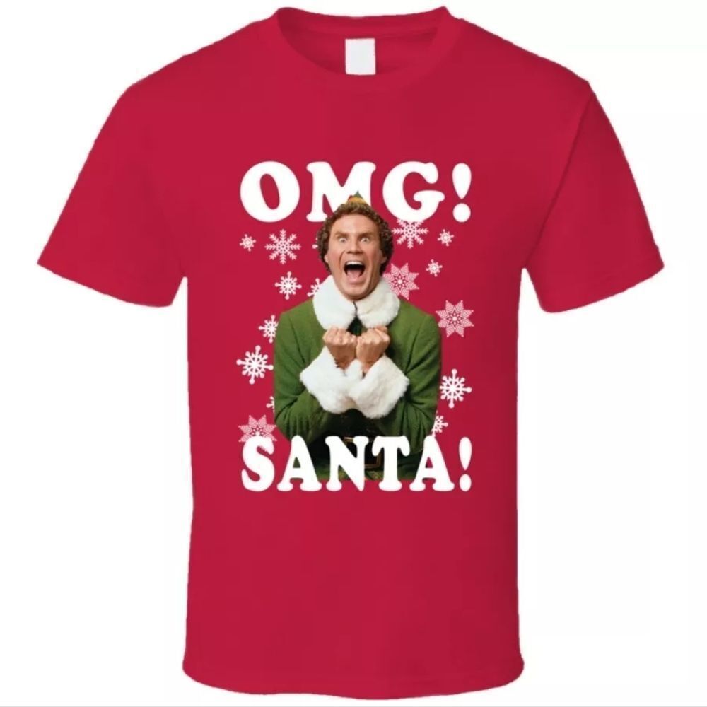 🔹️Elf Red Buddy the Elf "OMG! It's Santa!" Short Sleeve Top Small
